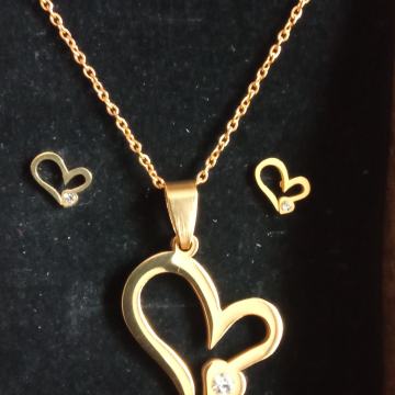 Set kirurški čelik lančić i naušnice srce sa cirkonom, pozlaćeni