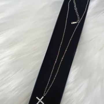 S.Steel/čelik ogrlica s križićem, kristalići - NOVO nekor.