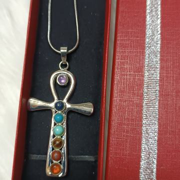 S.Steel ogrlica s privjeskom Ankh i 7 kristala