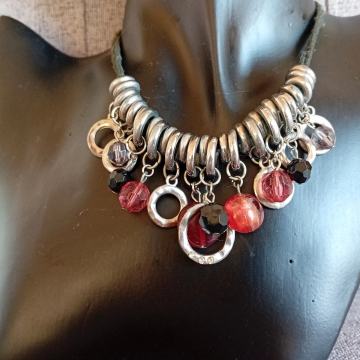 Vintage crveno srebrna ogrlica