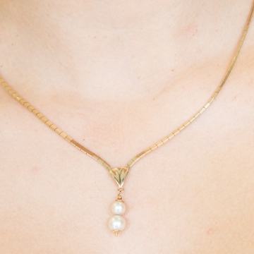 ZLATNA OGRLICA S BISERIMA 14K (585) 17,13 grama NOVO • GOLD SHOP •