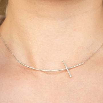 ZLATNA UNIKAT OGRLICA S KRIŽEM, CIRKONIĆI 14K (585) 3,42g • GOLD SHOP