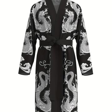 Muški lagani brzosušeći kućni ogrtač s 3D printom kineskog zmaja