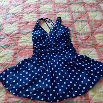 Točkasti jednodijelni ženski kupaći kostim sa suknjom