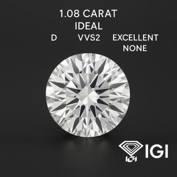 Dijamant briljant 1ct, D boja, IGI certifikat