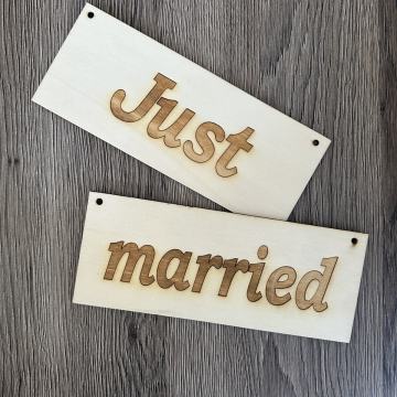 JUST MARRIED drvene tablice za planinarski ruksak ili dekoraciju