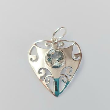 PRIVJESAK SREBRO PRAVO 925 ŽIG, AMETIST ZELENI, srce, NOVO