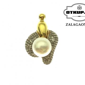 ZLATNI PRIVJESAK SA BISEROM I DIJAMANTIMA, 3,35G (18K) / R1, RATE !!