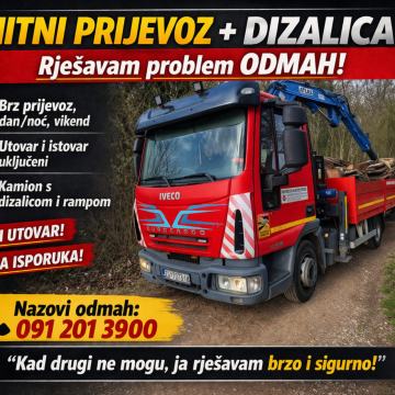 PRIJEVOZ KAMIONOM S KRANOM 3,5 t — ZAGREB — UTOVAR/ISTOVAR