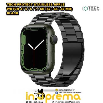 APPLE WATCH 7 3 4 5 6 7 SE 42 44 45 MM NARUKVICA REMEN STAINLESS CRNA