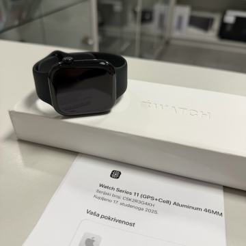 Apple Watch Series 11 GPS + Cellular 46mm Jet Black, Garancija 11/2026