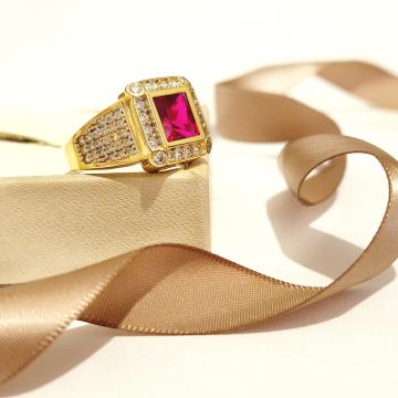 14K ZLATNI PRSTEN SA CRVENIM KANEMOM 7,18G***24RATE***R1***