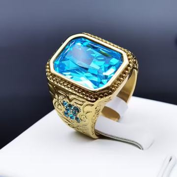 Luksuzni prsten od nehrđajućeg čelika s imitacijom stakla ledeno plave