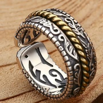 Muški podesivi posrebreni prsten, hipoalergenski