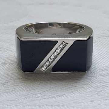 MUŠKI SREBRNI PRSTEN SA ONIXOM I CIRKONOM ITALIJA VTG AREZZO