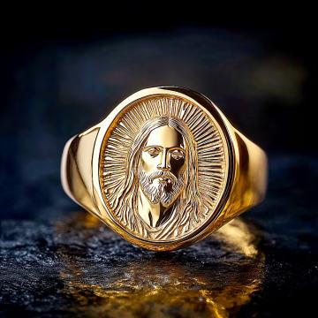 Prsten od legure s ovalnim žigom glave Isusa Krista
