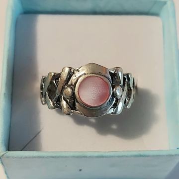 PRSTEN SREBRO PRAVO 925 ŽIG, sedefasto pink