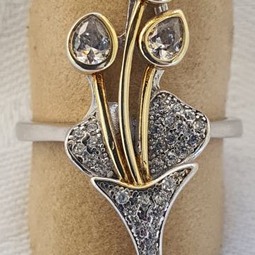 SREBRNI PRSTEN BUKET CVIJEĆA SREBRO I POZLATA 24KT