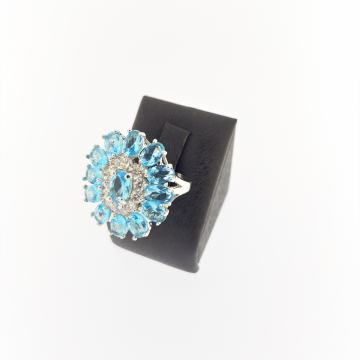 SREBRNI PRSTEN SA CIRKONIMA I PLAVIM KAMENIMA 8,02g .925, R1, RATE!