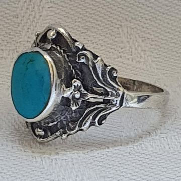 SREBRNI PRSTEN SA CVIJETICIMA I TIRKIZOM