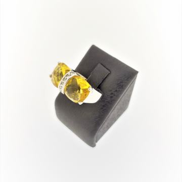 SREBRNI PRSTEN SA DVA ŽUTA KAMENA 6,17g .925, R1, RATE, POVOLJNO!