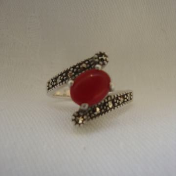 SREBRNI PRSTEN MARKEZITI I KARNEOL 925 SREBRO RUČNI RAD