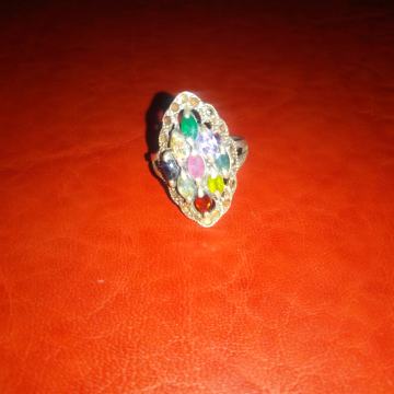 Stari srebrni prsten sa šarenim kamenjem ???, 18mm, 6g