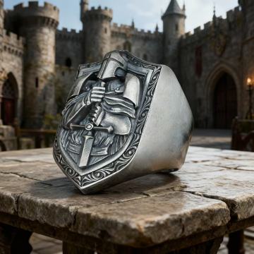Vintage templarski prsten s mačem | Gotički prsten s križem, štitom