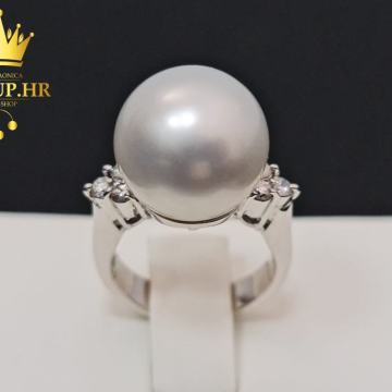 ZLATNI PRSTEN S BISEROM I DIJAMANTIMA 10,00g 18K / R1, RATE !