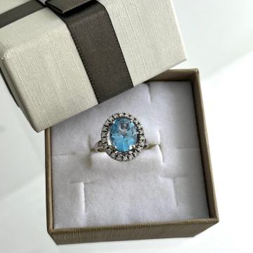 ZLATNI PRSTEN BRILJANTI AQUAMARINE