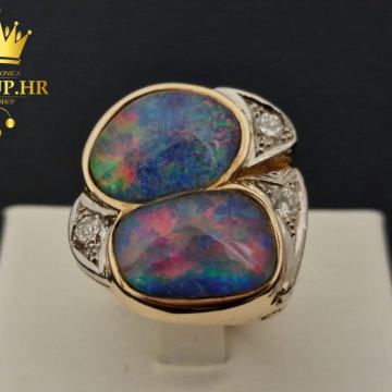 ZLATNI PRSTEN S OPALIMA I  DIJAMANTIMA  - 0,75ct / R1, RATE !!
