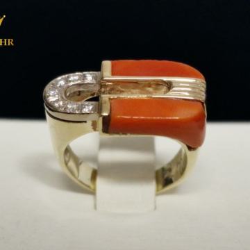 ZLATNI PRSTEN S DIJAMANTIMA I KORALJIMA / R1, RATE !