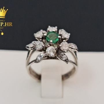 ZLATNI PRSTEN S DIJAMANTIMA I SMARAGDOM 5,93G 18K / R1, RATE !!