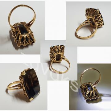 VINTAGE, ZLATNI PRSTEN SA POLUDRAGIM CRNIM KAMENOM, 14 kt, ZLATO *585