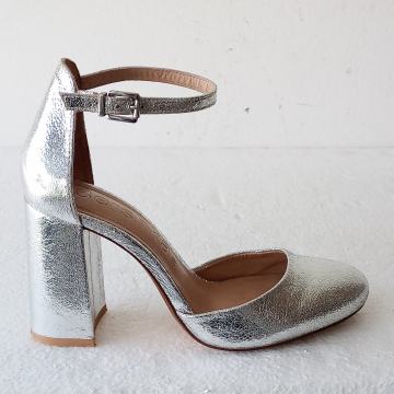 SNIŽENO! BERSHKA srebrne sandale, blok peta/ vel. 38