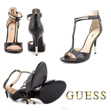 GUESS  KOŽNE CRNE sandale s METALNIM ŠILJKOM štikle br. 40 i pol -NOVE