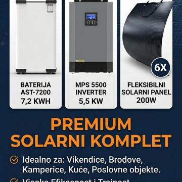 OFF GRID Solarni sustav 5.5kW + 7.2kWh LiFePO4 baterija+flexi paneli