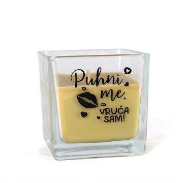 MIRISNA SVIJEĆA U STAKLENOM SVIJEĆNJAKU S TISKOM - Puhni me, vruća sam