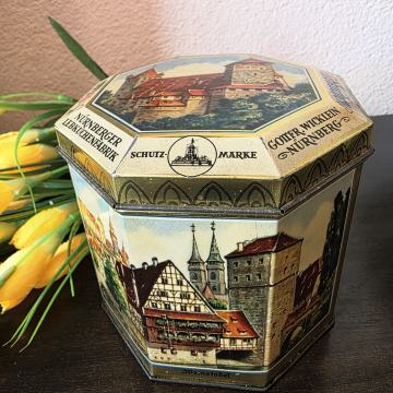 Limena kutija. Vintage 8 Sided Tin from Nuremberg, Germany, iz 80- ih