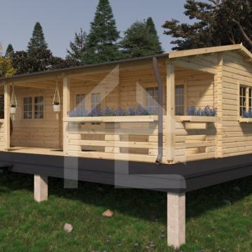 DRVENA VRTNA KUĆICA  GL 28   (8,7m x 6,0m, 44mm) 34 ㎡ + 18 ㎡
