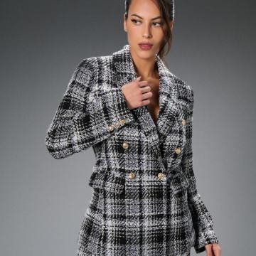 Karirani sako vel XXL crno-bijeli