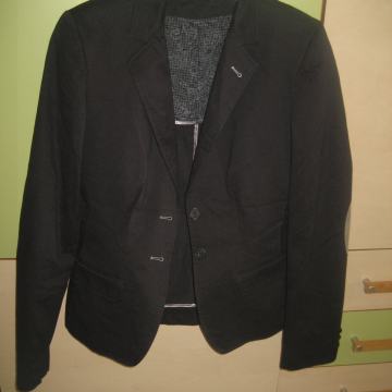 TAMNO PLAVI SAKO S IMITACIJOM ZAKRPA NA LAKTOVIMA VEL.36/38