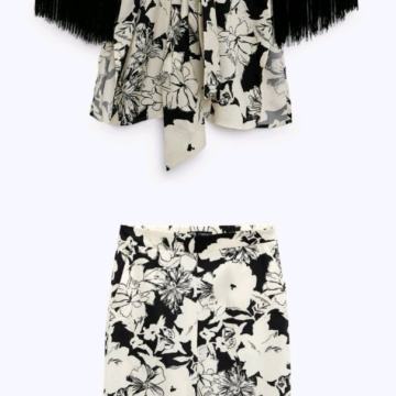 ZARA - KOMPLET HLAČE I JAKNU SA PRINT UZORKOM I RESAMA