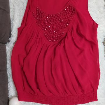 Crvena svečana bluza bez rukava s kamenčićima L