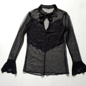 YAMAMAY CRNA ČIPKASTA KOŠULJA