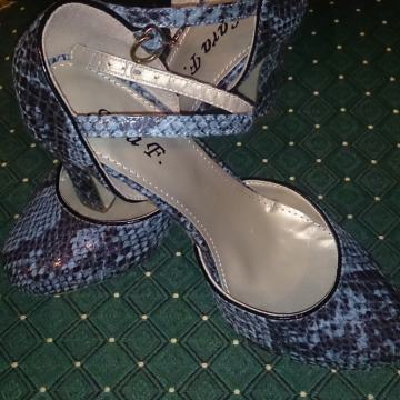 ELEGANTNE ŽENSKE CIPELE 39 SNAKE ZMIJA REMENČIĆ ZATVORENI PRSTI PLAVE
