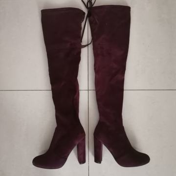 Visoke bordo ženske čizme, preko koljena, broj 38
