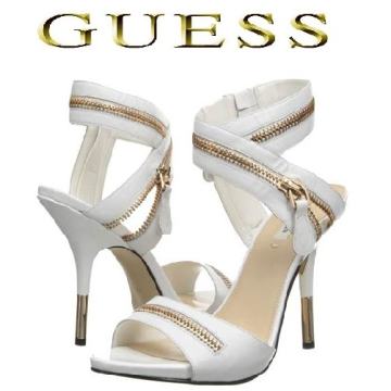 GUESS sandale od BIJELE KOŽE sa ZLATNOM kapicom na peti 36 i pol