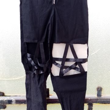 ženske crne hlače L, šarene tajice S/M