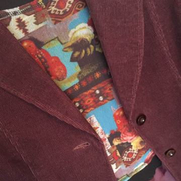 ETAM odijelo jakna i hlače prugasti  samt bordo  crveni baršun